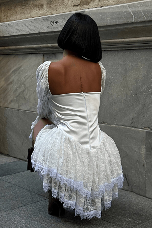 ÖNÜ FIRFIRLI ALTI VOLANLI ELBİSE - 5