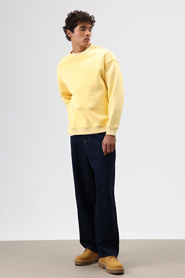 Basic Oversize Yıkamalı Sweatshirt Sarı - 2