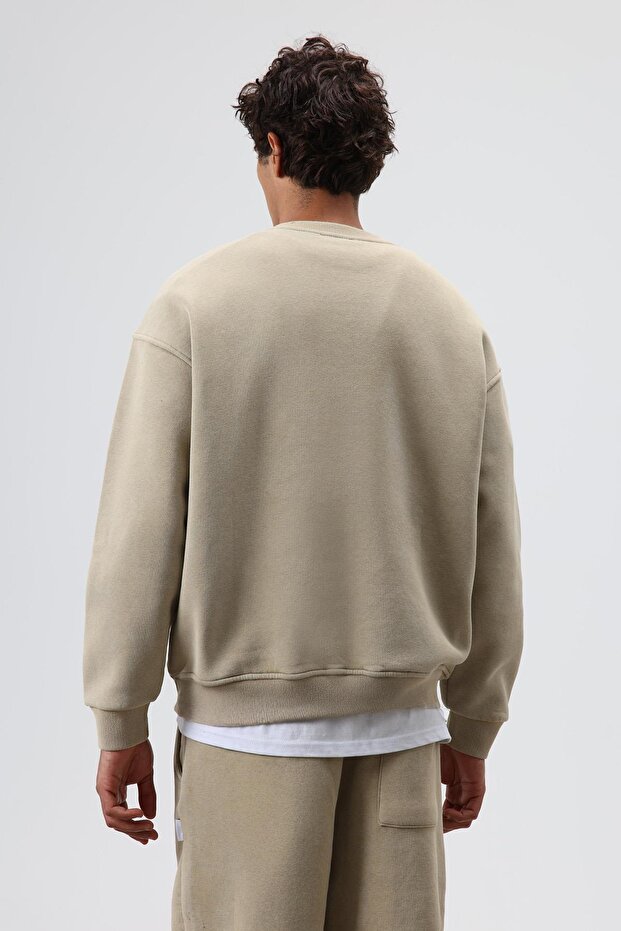 Basic Oversize Yıkamalı Sweatshirt Haki - 5