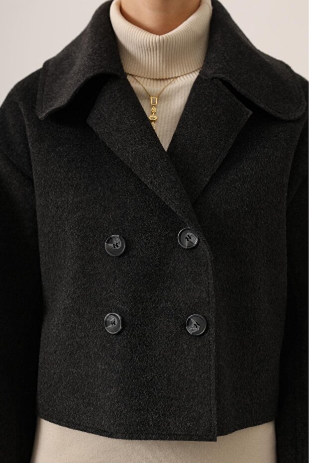 KISA KAŞE OVERSİZE CEKET - Antrasit - 5