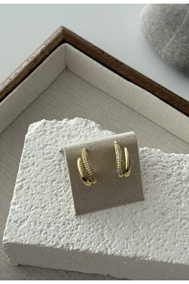 Vip Design Zircon Stone Double Color Steel Earrings