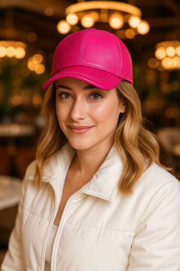 Fuchsia Faux Leather Women's Cap Hat