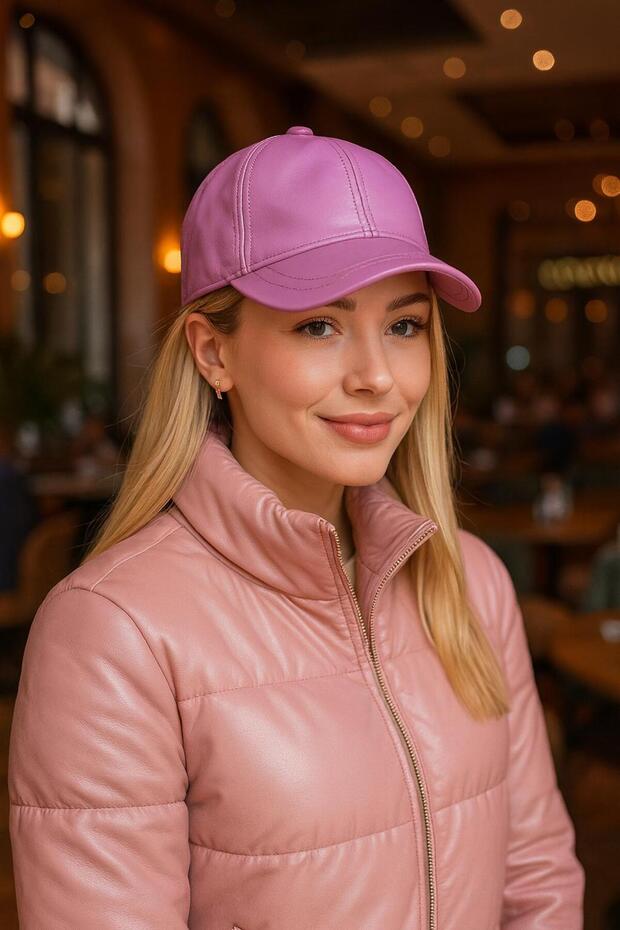 Lavender Faux Leather Women's Cap Hat