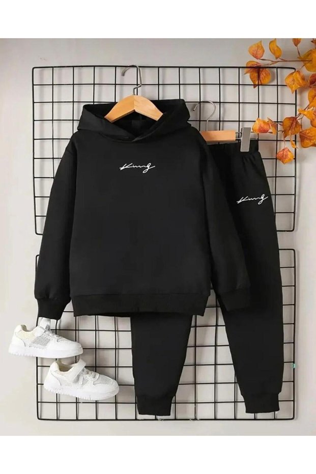 Girls/Boys Children's Bottom Top King Printed K Hooded Tracksuit Set