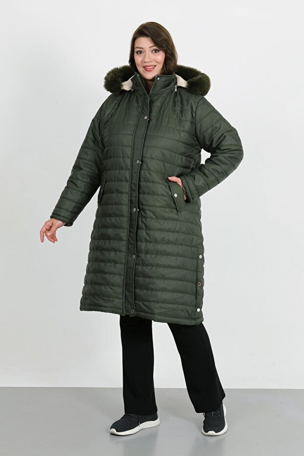 Women's Khaki Long Puffer Oversized Coat