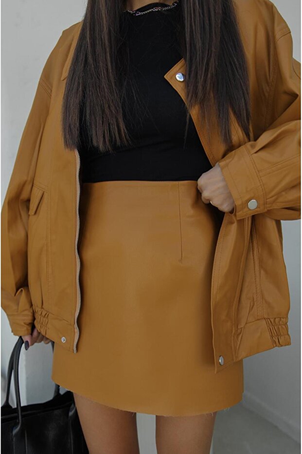 Hardal Will Şortlu Deri Etek - 2