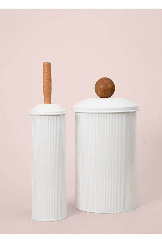 Stripe Trash Can & Toilet Brush Galvanized Bathroom Set Stp0018