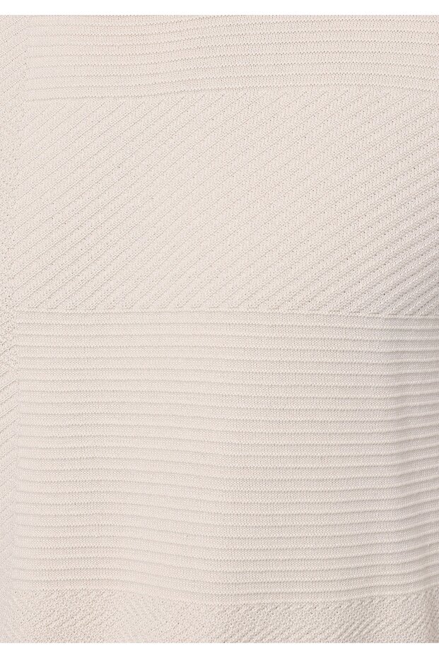 Regular Fit Yuvarlak Yaka Jakarlı Erkek Ekru Kazak - 5