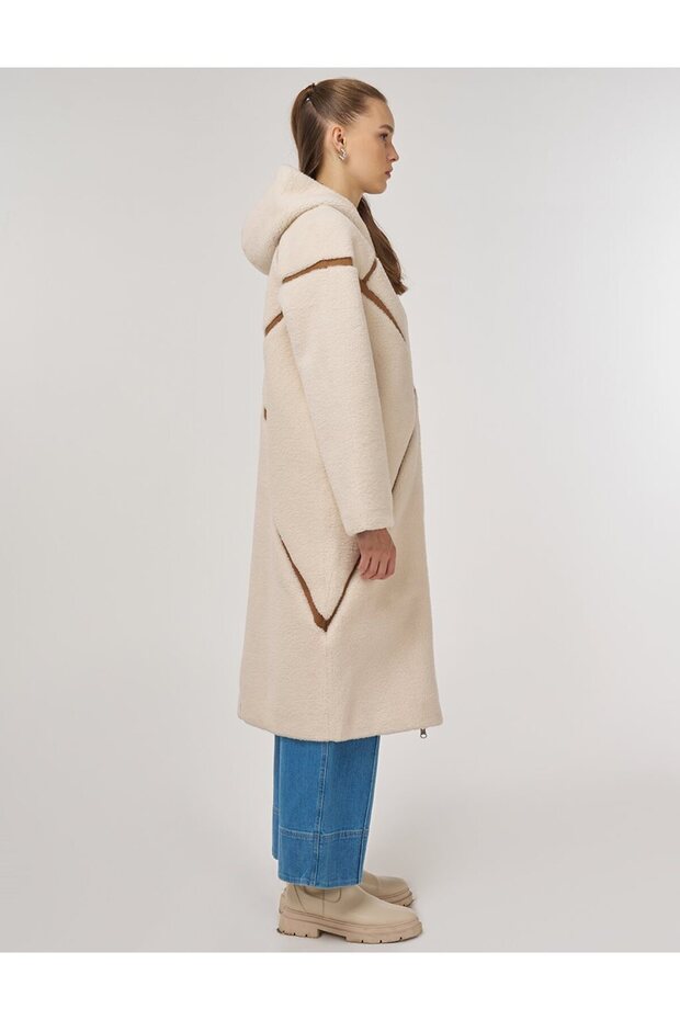 Çift Taraflı Peluş Kaban Camel - 6