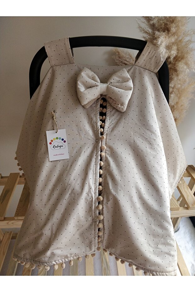 Çift Taraflı Tek Puset Örtüsü Puantiyeli-Bej ( Poplin ve Pike) - 4