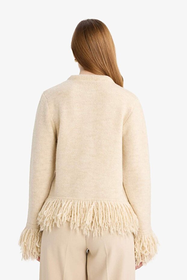 Regular Fit Bisiklet Yaka Püsküllü Düğmeli Triko Hırka G3173AX25WN - 5