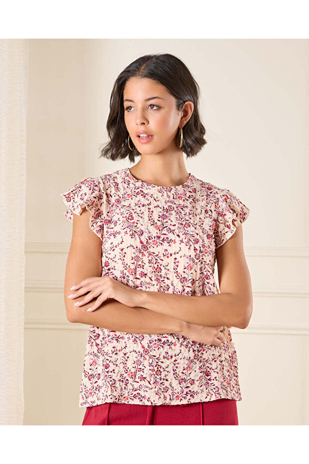 Women Pink Printed Cap Sleeve blouse