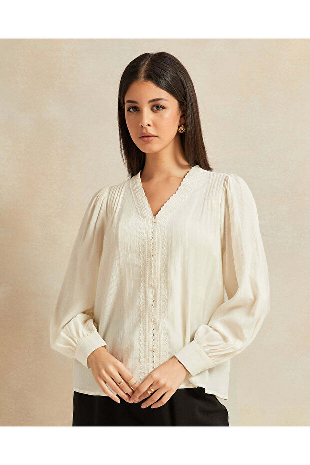 Women Beige Textured Blouse