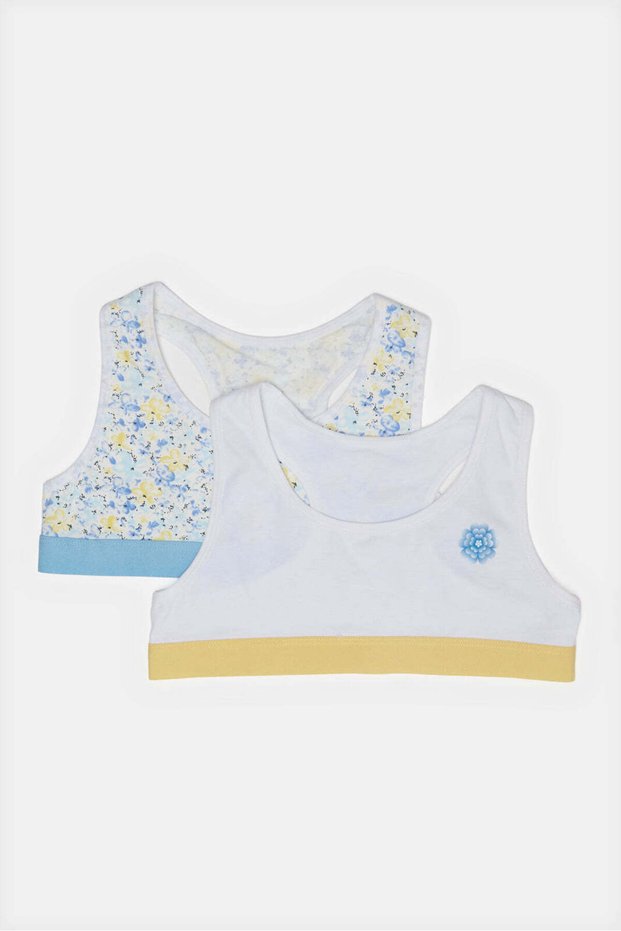 Senior Girls White And Blue Sporty Bra Set (Pack Of 2)