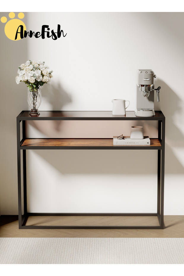 120*30*80cm Tempered Glass Tabletop Console Table Sofa Table with Storage Shelf and Entryway Table - 3
