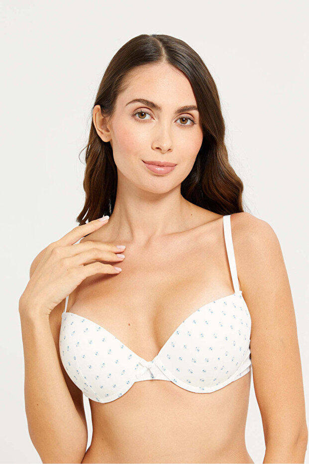 Women White Printed Push Up Bra
