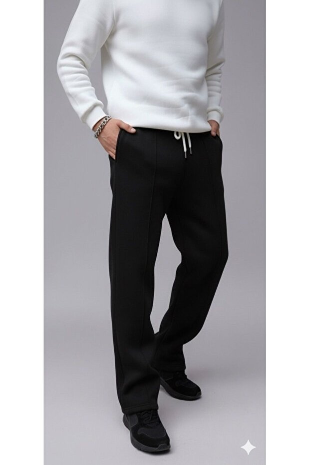 Men's Black Roberto Thick Fleece Wide Leg Baggy Sweatpants