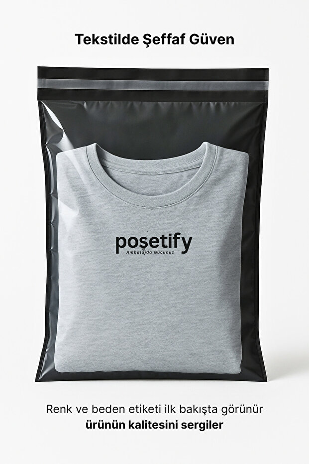 Tek Tarafı Şeffaf Kargo Poşeti 45X55X5 cm | 25 Adet | Siyah | Yapışkan Bantlı E-Ticaret Poşeti - 2