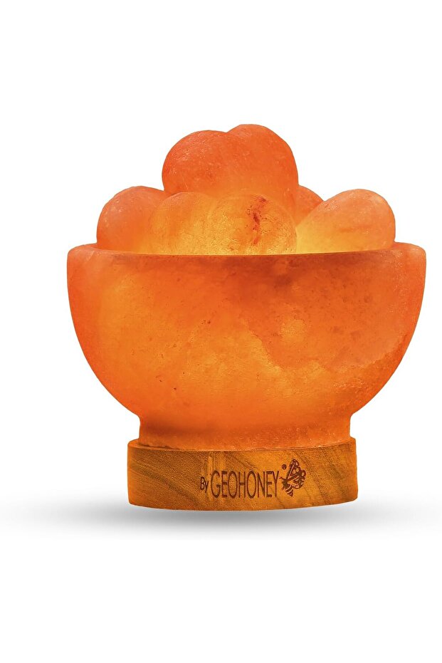 Himalayan Salt Fire Bowl Lamp with Heart Crystals