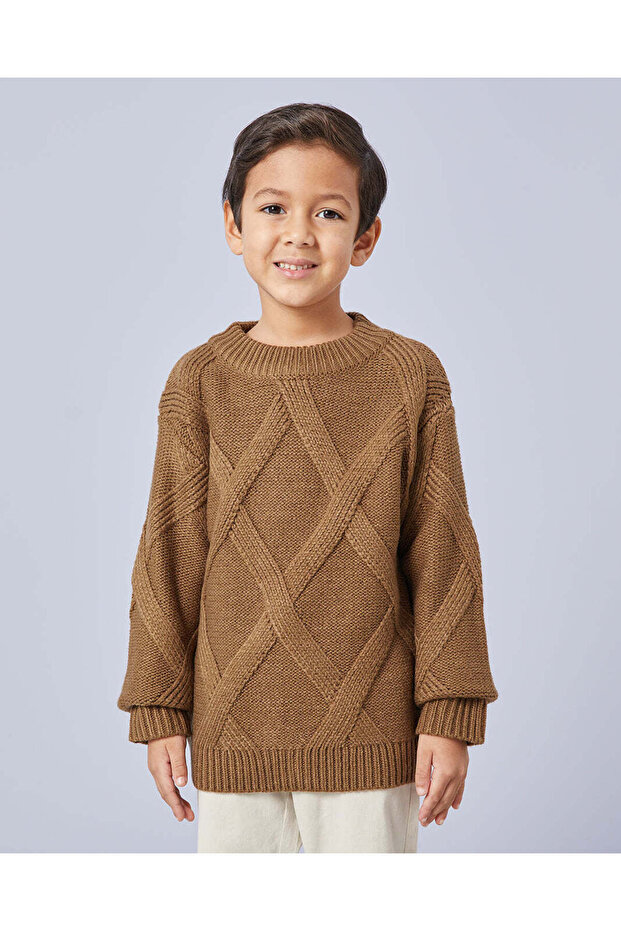 بلوفر بني برقبة دائرية للأولاد - 1