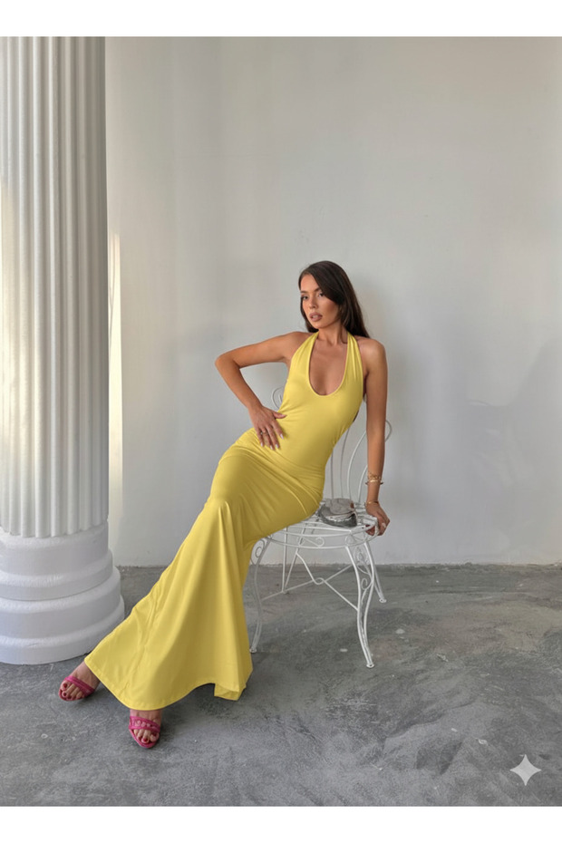 Rochie lungă cu guler halter - 3