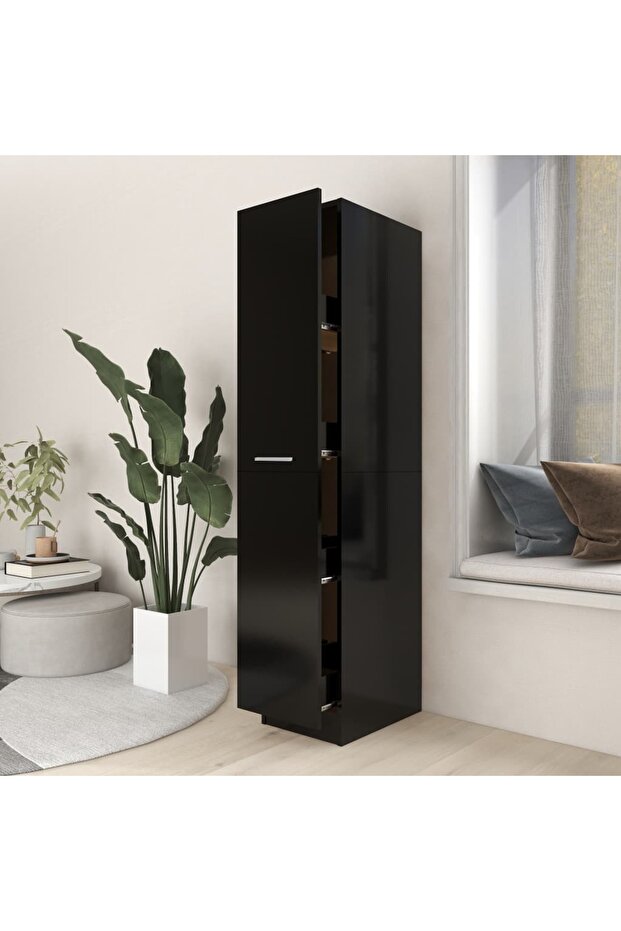 Apothecary Cabinet Black 30x42.5x150 cm Engineered Wood