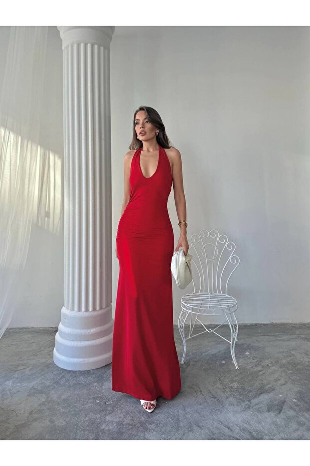 Rochie lungă cu guler halter - 4