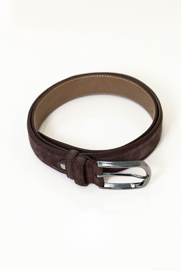 Suede Leather Belt Brown