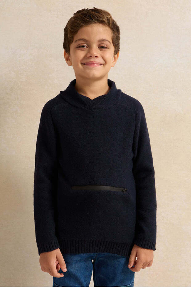 Boys Navy Solid Sweater