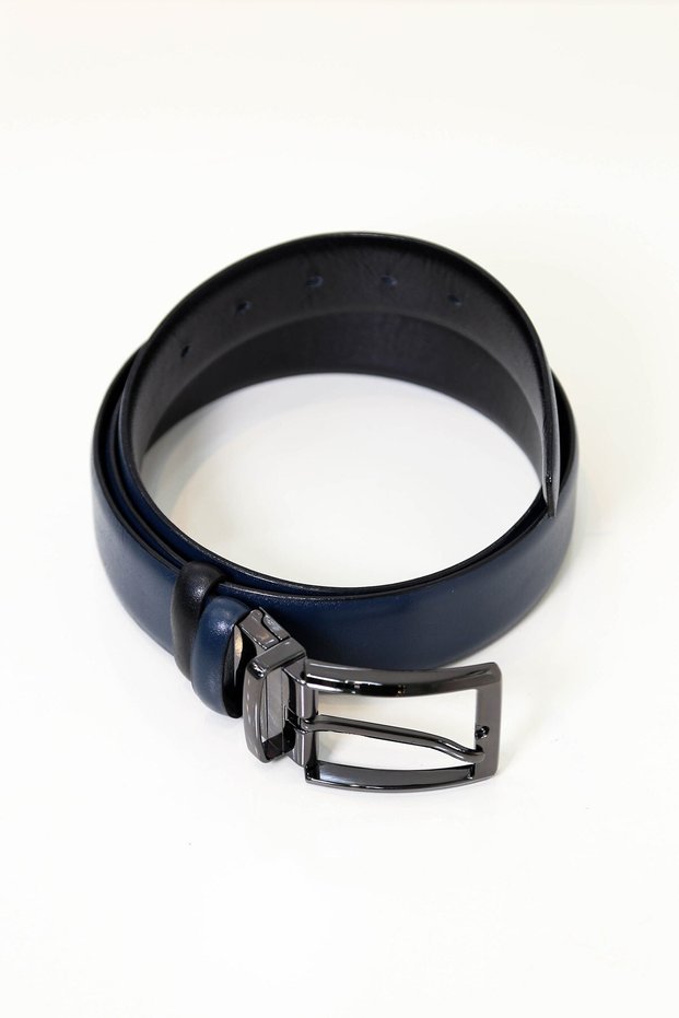 Double-Sided Rotating Head Leather Belt Navy Blue-Black