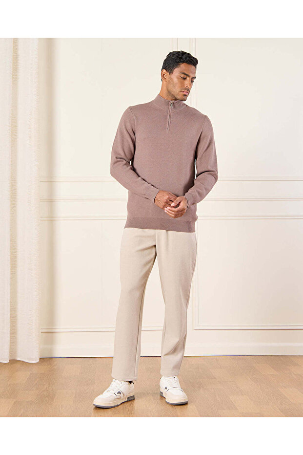 Men Brown Half Zip Pullover - 2