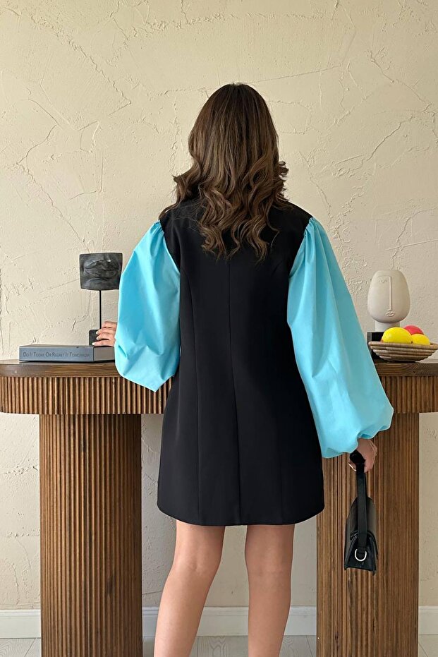Siyah Mini Blazer Elbise - 5