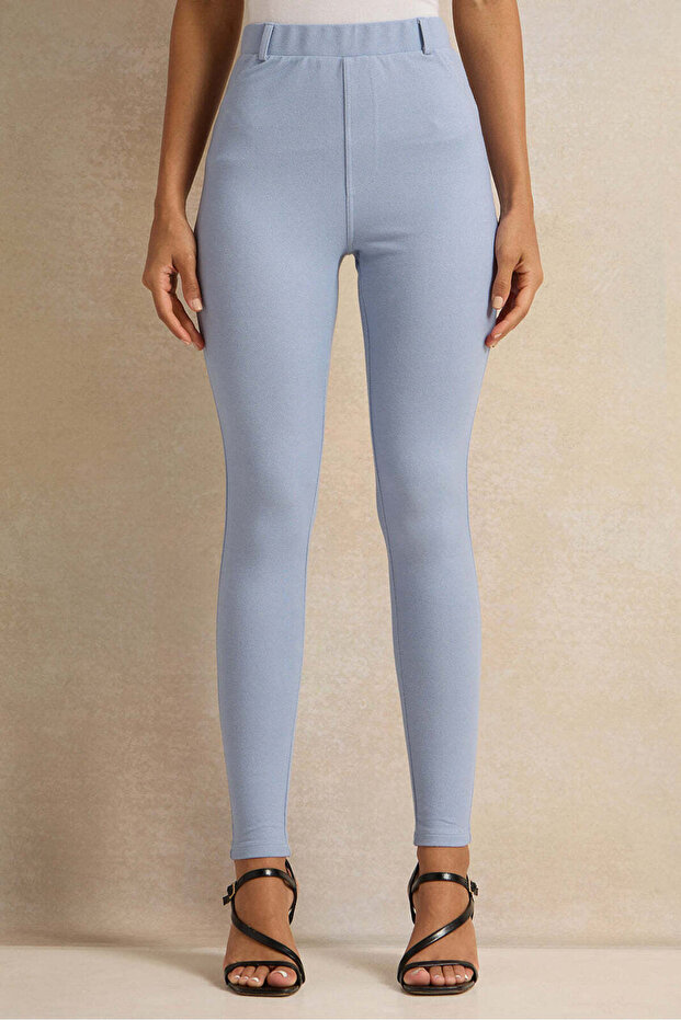 Women Blue Full Length Legging With Belt Loop
