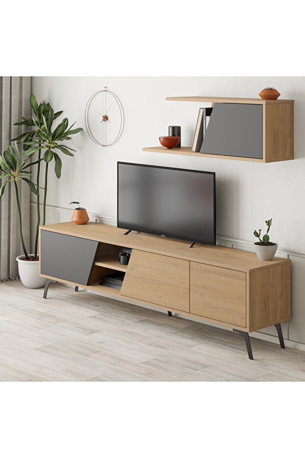Mourah Fiona Tv Unit Up To 70 Inches - Oak/Dark Grey