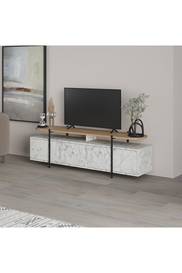 Mourah Hanley Tv Stand Up To 65 Inches - White Marble/Oak- 2 Years Warranty