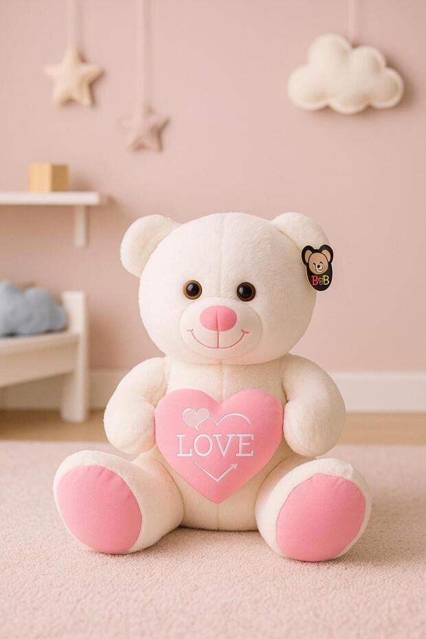 Cream Color Pink Heart Mini Plush Teddy Bear 40 cm