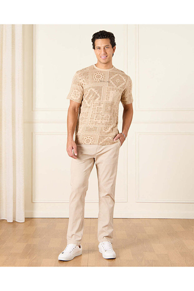 بنطلون رجالي كاجوال سادة باللون البيج - 2