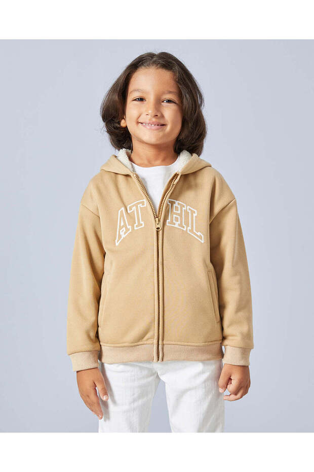 Boys Beige Hooded Sweatshirt