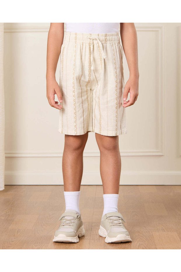 Boys Beige Striped Shorts