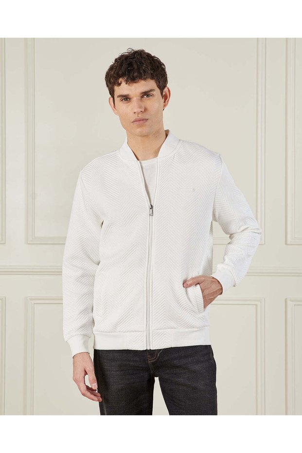 Men Ivory Jacquard Bomber Jacket