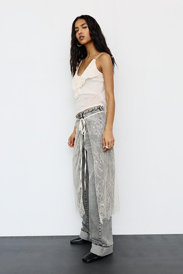 Dantelli midi etek - 3