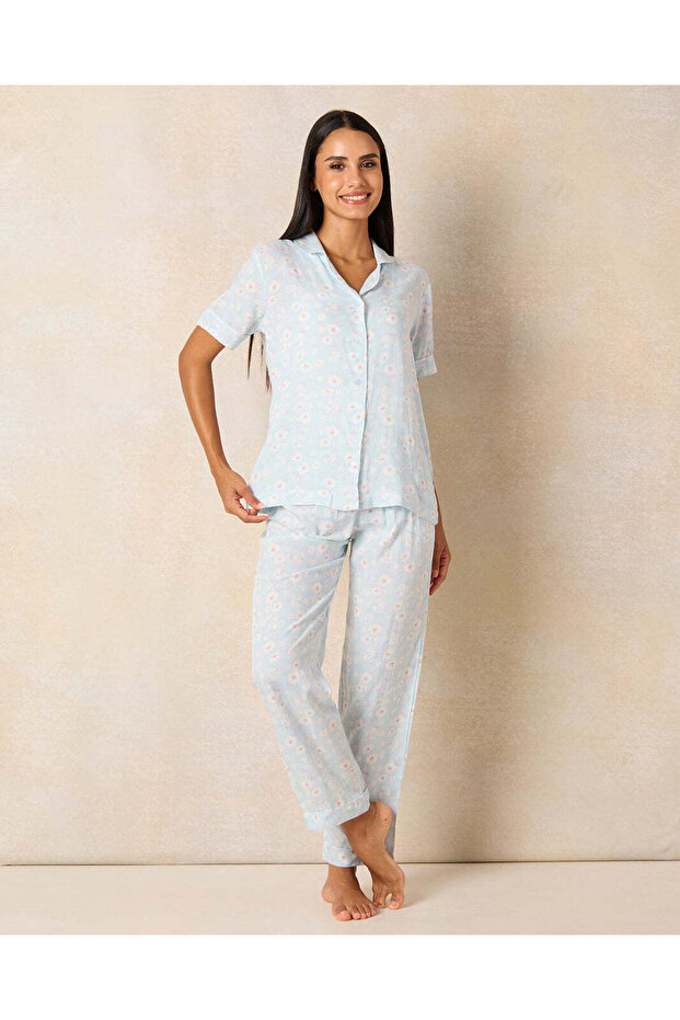 Women Blue Print Pyjama Set (2 Piece)