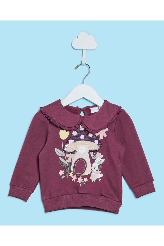 Infant Girls Berry Sweatshirt With Mushroom Artwork