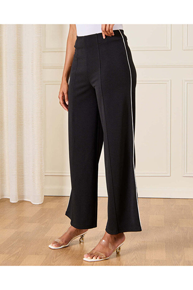 Women Black Piping Embellished Trousers