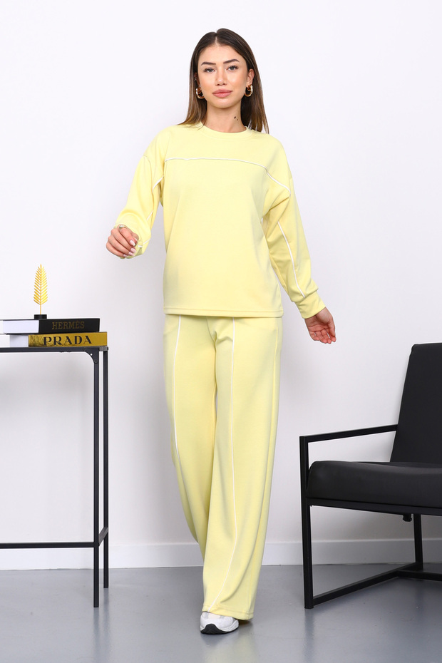 Yellow Piped Detail Sweat Pants Set