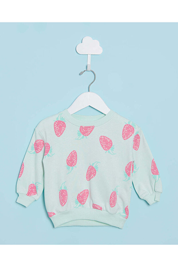 Infant Girls Mint All Over Print Strawberry Sweatshirt