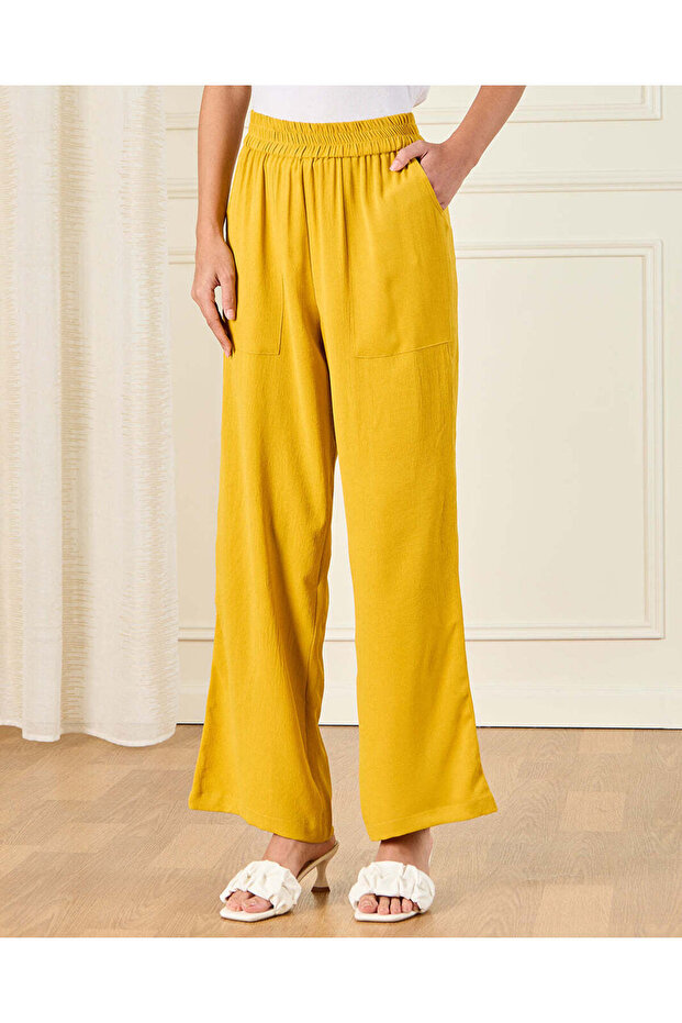 Women Yellow Wide Leg Trousers