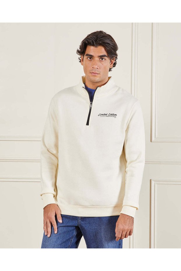 Men Ivory Half-Zip Sweatshirt