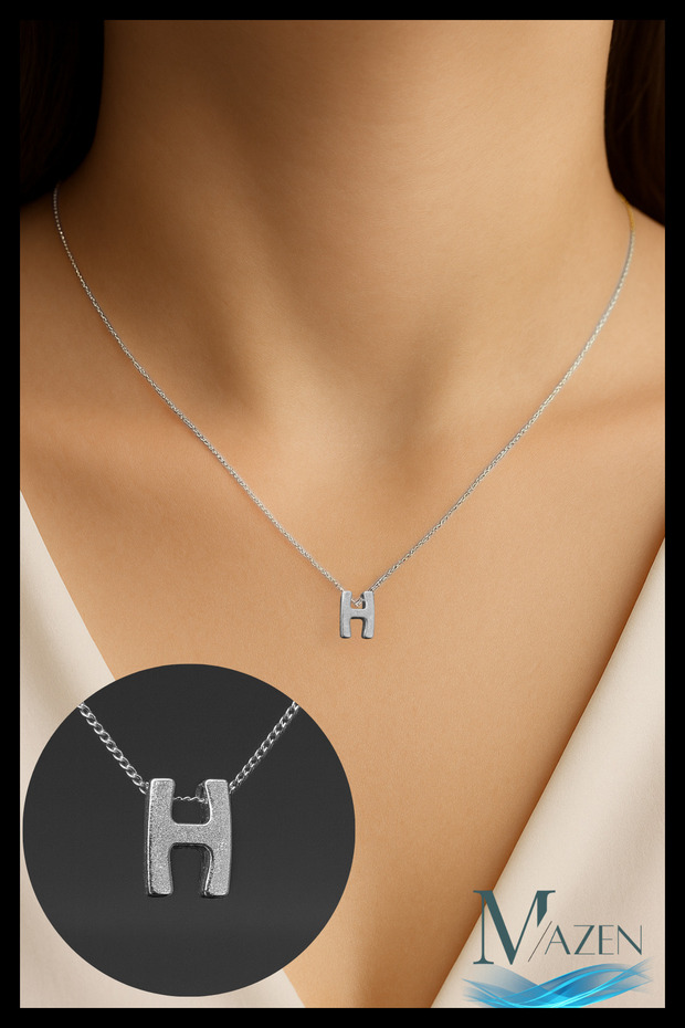 Bijuteri Silver Color Letter Necklace | Minimal Design | Daily Use 45 cm Shiny Jewelry Accessory