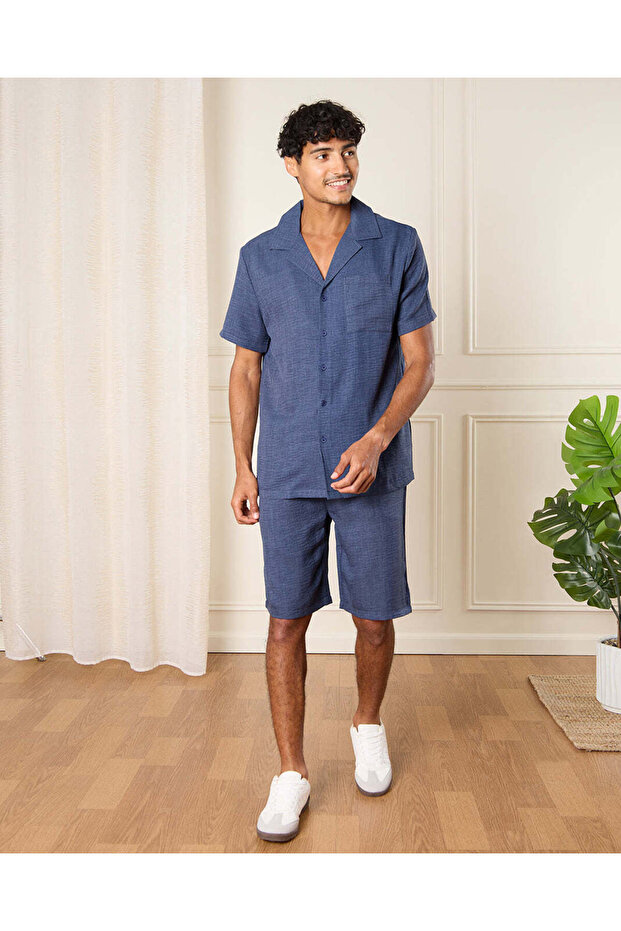 شورت رجالي للاسترخاء بلون أزرق داكن - 2